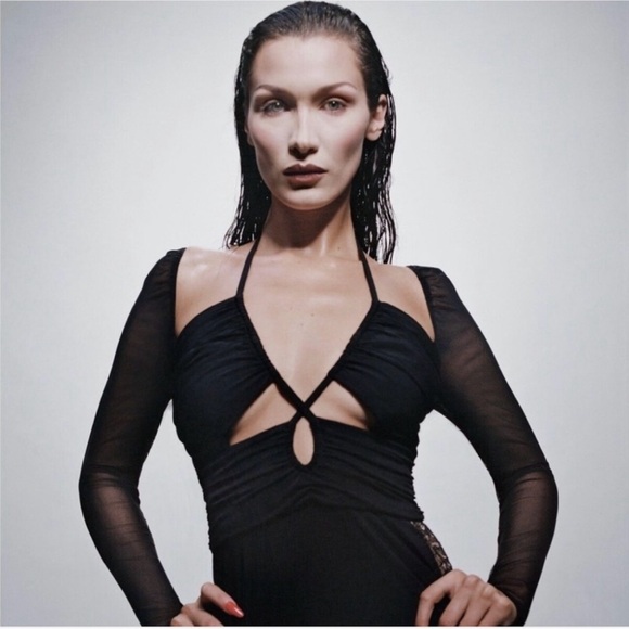 Self-Portrait Black Mesh Cut Out Blouse - Picture 1 of 5